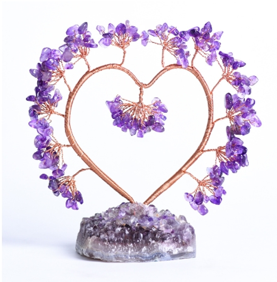 Healing Crystal,Lucky Crystal,Love Relationship,Get Rich,Heart Shape Amethyst Cluster Base Crystal Tree Ornaments